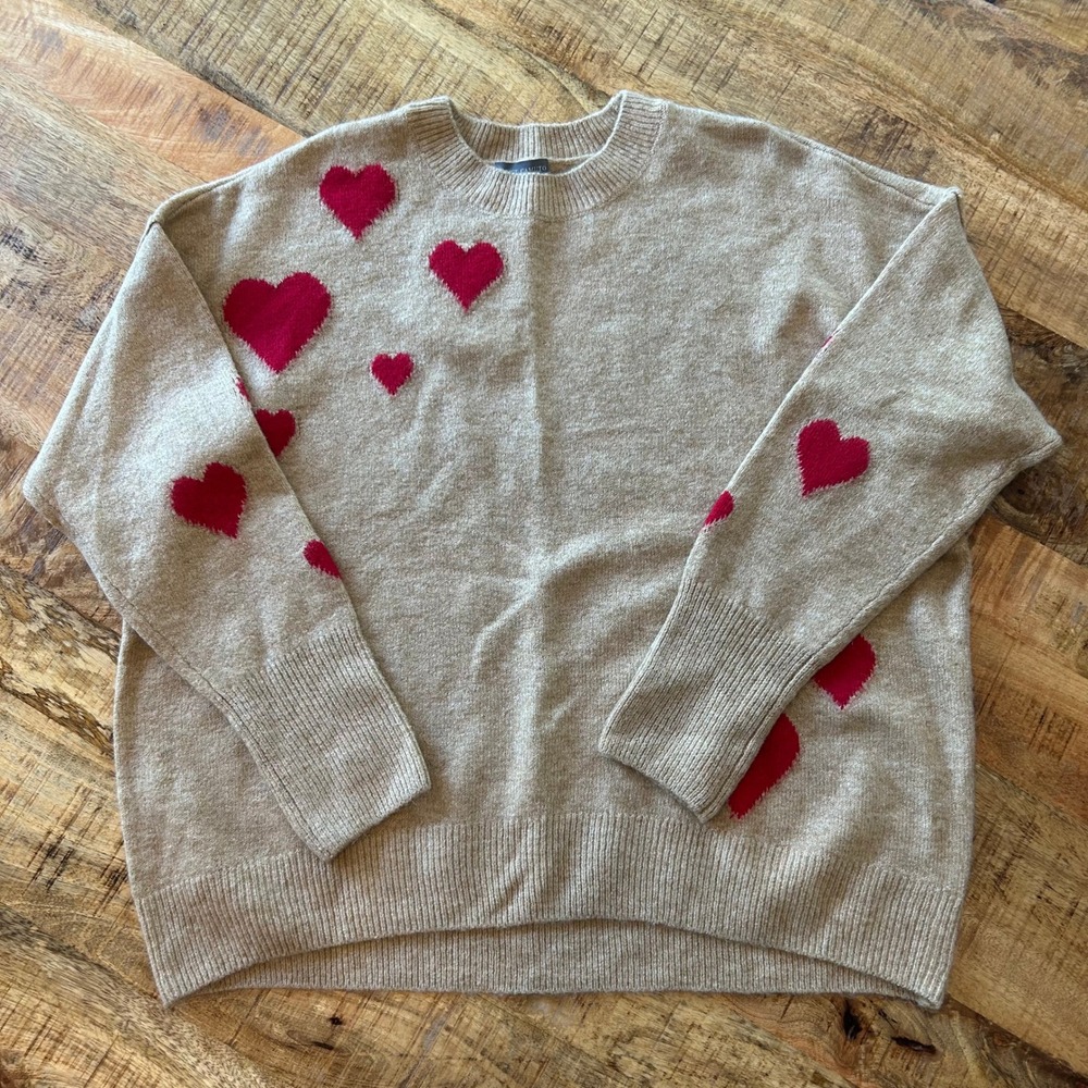Vince Camuto Heart Sweater Camel Red Intarsia Knit Pullover 7726200 New M